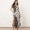 ARRANGE Contrast Fabric Cami Maxi Dress With Hanky Hem In Colourblock Spot Print For Women -ARANG Clothing Shop 206174459 1 colourblockspot
