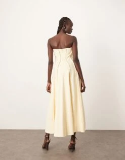 ARRANGE Heavy Cotton Seam Detail Bandeau Maxi Dress In Buttermilk For Women -ARANG Clothing Shop 206614880 3