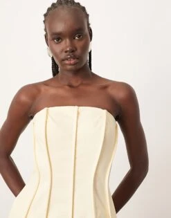 ARRANGE Heavy Cotton Seam Detail Bandeau Maxi Dress In Buttermilk For Women -ARANG Clothing Shop 206614880 4