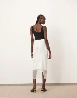 ARRANGE Organza Floral Applique Midi Skirt In White For Women -ARANG Clothing Shop 206752696 3