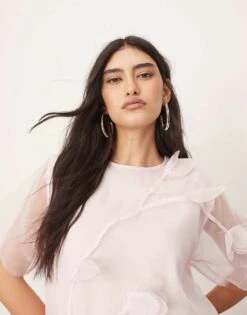 ARRANGE Organza Floral Applique Maxi Dress In Light Pink For Women -ARANG Clothing Shop 206772507 3