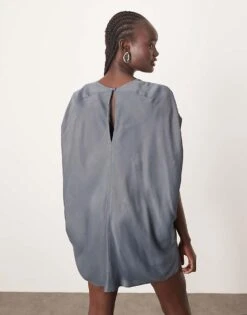 ARRANGE Distorted Floral Embroidered Cocoon Mini Dress In Charcoal For Women -ARANG Clothing Shop 206945920 4