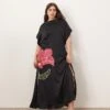 ARRANGE Curve Embroidered Floral Asymmetric Midi Dress In Black For Women -ARANG Clothing Shop 206946121 1 black