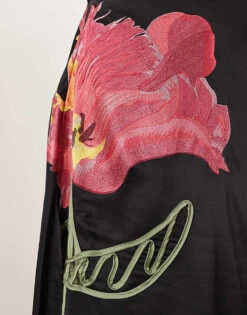 ARRANGE Curve Embroidered Floral Asymmetric Midi Dress In Black For Women -ARANG Clothing Shop 206946121 3