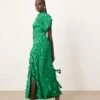 ARRANGE Textured Laser Cut Midi Dress With Split In Green For Women Dark Green -ARANG Clothing Shop 206946143 1 darkgreen