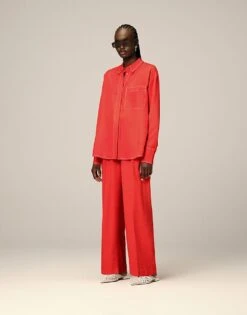 ARRANGE Oversized Contrast Stitch Shirt And Trouser Co-ord In Red