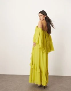 ARRANGE Cold Shoulder Ruffle Full Midi Dress In Lime Green For Women -ARANG Clothing Shop 207138477 3
