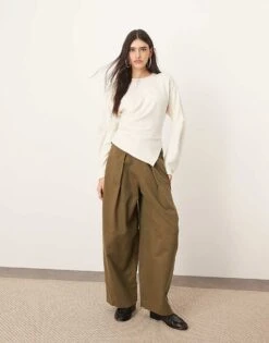 ARRANGE Jersey Asymmetric Detail Long Sleeve Top In Ivory For Women -ARANG Clothing Shop 207138970 1 ivory 1