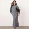 ARRANGE Premium Boxy Top With Pleat Sleeve Detail With Heavy Weight Textured Jersey Column Maxi Skirt Co-ord In Charcoal -ARANG Clothing Shop 207166134 4