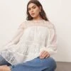 ARRANGE Curve Lace Detail Blouson Sleeve Top With Drawstring Detail In White For Women -ARANG Clothing Shop 207166155 1 white