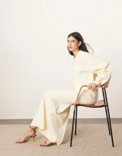 ARRANGE Textured Jersey Boxy Top And Maxi Skirt Co-ord With Pleat Sleeve Detail In Buttermilk -ARANG Clothing Shop 207166201 1 buttermilk