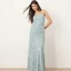 ARRANGE Satin Fringe Bias Maxi Dress In Light Blue For Women -ARANG Clothing Shop 207199557 1 lightblue