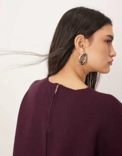 ARRANGE Premium Compact Knitted Oversized T-shirt In Burgundy For Women -ARANG Clothing Shop 207199618 3