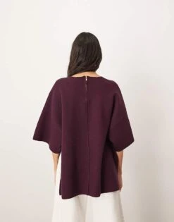 ARRANGE Premium Compact Knitted Oversized T-shirt In Burgundy For Women -ARANG Clothing Shop 207199618 4
