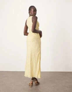 ARRANGE Embellished Crystal Drape Maxi Dress With Twist Detail In Lemon For Women -ARANG Clothing Shop 207199648 4
