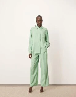 ARRANGE Oversized Contrast Stitch Shirt And Wide Leg Trouser Co-ord In Mint Green -ARANG Clothing Shop 207200064 1 pistachio