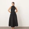 ARRANGE Drop Waist Ruched Detail Funnel Neck Maxi Dress In Black For Women -ARANG Clothing Shop 207250336 1 black