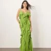 ARRANGE Ruffle Maxi Slip Dress With Bias Skirt In Green For Women -ARANG Clothing Shop 207250356 1 green