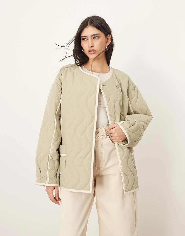 ARRANGE Quilted Oversized Jacket With Contrast Trim In Sage For Women 7 ARRANGE Quilted Oversized Jacket With Contrast Trim In Sage For Women - Image 5