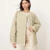 ARRANGE Quilted Oversized Jacket With Contrast Trim In Sage For Women -ARANG Clothing Shop 207317602 1 sage