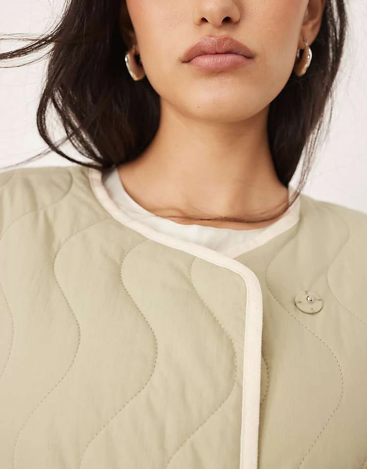 ARRANGE Quilted Oversized Jacket With Contrast Trim In Sage For Women 4 ARRANGE Quilted Oversized Jacket With Contrast Trim In Sage For Women - Image 2