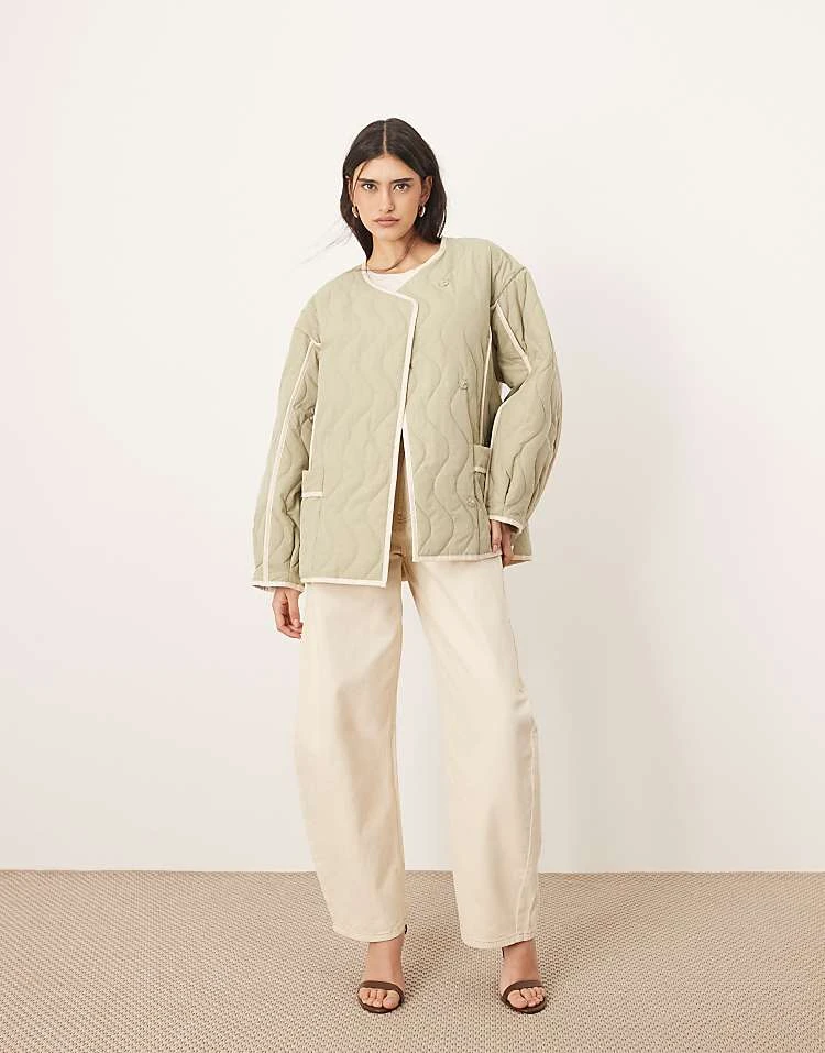 ARRANGE Quilted Oversized Jacket With Contrast Trim In Sage For Women 5 ARRANGE Quilted Oversized Jacket With Contrast Trim In Sage For Women - Image 3