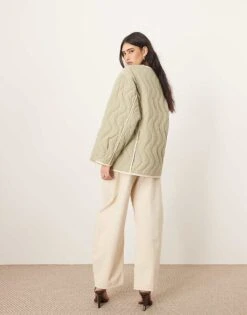 ARRANGE Quilted Oversized Jacket With Contrast Trim In Sage For Women 10 ARRANGE Quilted Oversized Jacket With Contrast Trim In Sage For Women -ARANG Clothing Shop 207317602 4