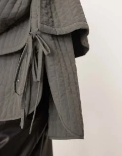 ARRANGE Quilted Layered Shacket With Tie Detail In Charcoal For Women -ARANG Clothing Shop 207317608 4