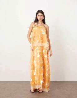 ARRANGE Embellished Shard Sequin Layered Cami Maxi Dress In Peach For Women -ARANG Clothing Shop 207317654 1 peach 1