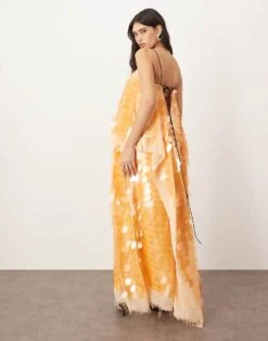 ARRANGE Embellished Shard Sequin Layered Cami Maxi Dress In Peach For Women -ARANG Clothing Shop 207317654 4
