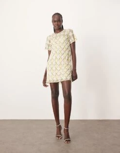 ARRANGE Embellished T-shirt Mini Dress In Buttermilk For Women -ARANG Clothing Shop 207317674 3