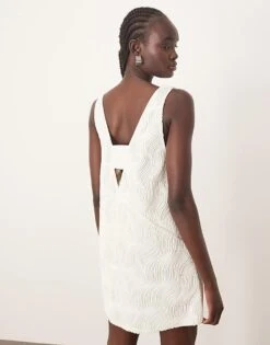 ARRANGE Wave Textured Plunge Mini Dress In White For Women -ARANG Clothing Shop 207319431 4