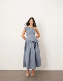 ARRANGE Structured Pleat Corset Midi Dress In Light Blue For Women -ARANG Clothing Shop 207359073 1 lightblue 1