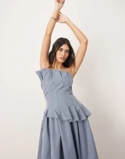 ARRANGE Structured Pleat Corset Midi Dress In Light Blue For Women -ARANG Clothing Shop 207359073 3