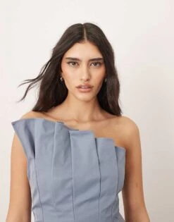 ARRANGE Structured Pleat Corset Midi Dress In Light Blue For Women -ARANG Clothing Shop 207359073 4