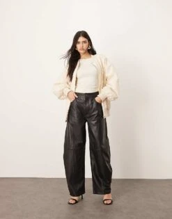 ARRANGE Sydney Leather High Waisted Barrel Trouser In Black For Women
