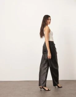 ARRANGE Sydney Leather High Waisted Barrel Trouser In Black For Women -ARANG Clothing Shop 207359119 3