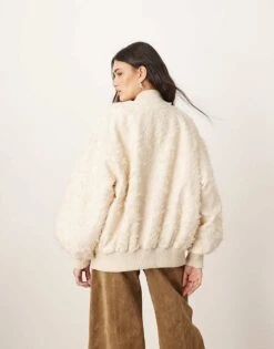 ARRANGE Textured Oversized Bomber Jacket In Cream For Women -ARANG Clothing Shop 207359168 3