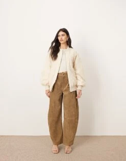 ARRANGE Textured Oversized Bomber Jacket In Cream For Women -ARANG Clothing Shop 207359168 4