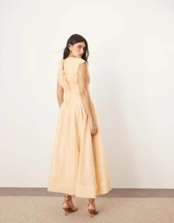 ARRANGE Organza Pleat Waist Maxi Dress With Tie Back Detail In Peach For Women -ARANG Clothing Shop 207359189 3