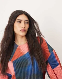 ARRANGE Plisse Balloon Sleeve Maxi Dress In Abstract Print For Women -ARANG Clothing Shop 207359205 3