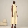 ARRANGE Knit Drop Waist Midi Dress With Satin Skirt In Buttermilk For Women Off White -ARANG Clothing Shop 207359315 1 offwhite