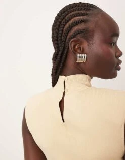 ARRANGE Knit Drop Waist Midi Dress With Satin Skirt In Buttermilk For Women Off White -ARANG Clothing Shop 207359315 4