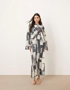 ARRANGE Jersey Twist Front Maxi Dress In Abstract Geo Print For Women Geo Abstract Print -ARANG Clothing Shop 207384365 1 geoabstractprint 1