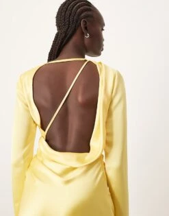 ARRANGE Sleek Satin Drape Maxi Dress With Open Back In Lemon For Women -ARANG Clothing Shop 207384375 3