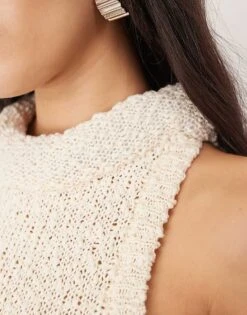 ARRANGE Boucle Open Knit Racer Maxi Dress In Off White For Women -ARANG Clothing Shop 207384395 3