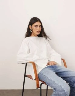 ARRANGE Cotton Oversized Long Sleeve T-shirt In White For Women -ARANG Clothing Shop 207387478 1 white 1