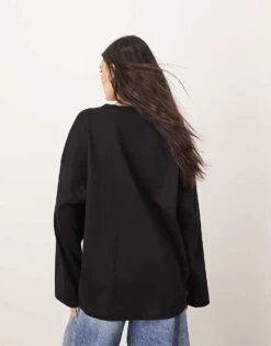 ARRANGE Cotton Oversized Long Sleeve T-shirt In Black For Women -ARANG Clothing Shop 207387496 3