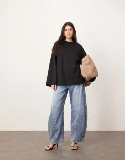 ARRANGE Cotton Oversized Long Sleeve T-shirt In Black For Women -ARANG Clothing Shop 207387496 4