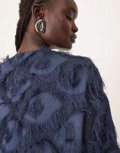 ARRANGE Woven Textured Oversized T-shirt In Navy For Women -ARANG Clothing Shop 207387699 3